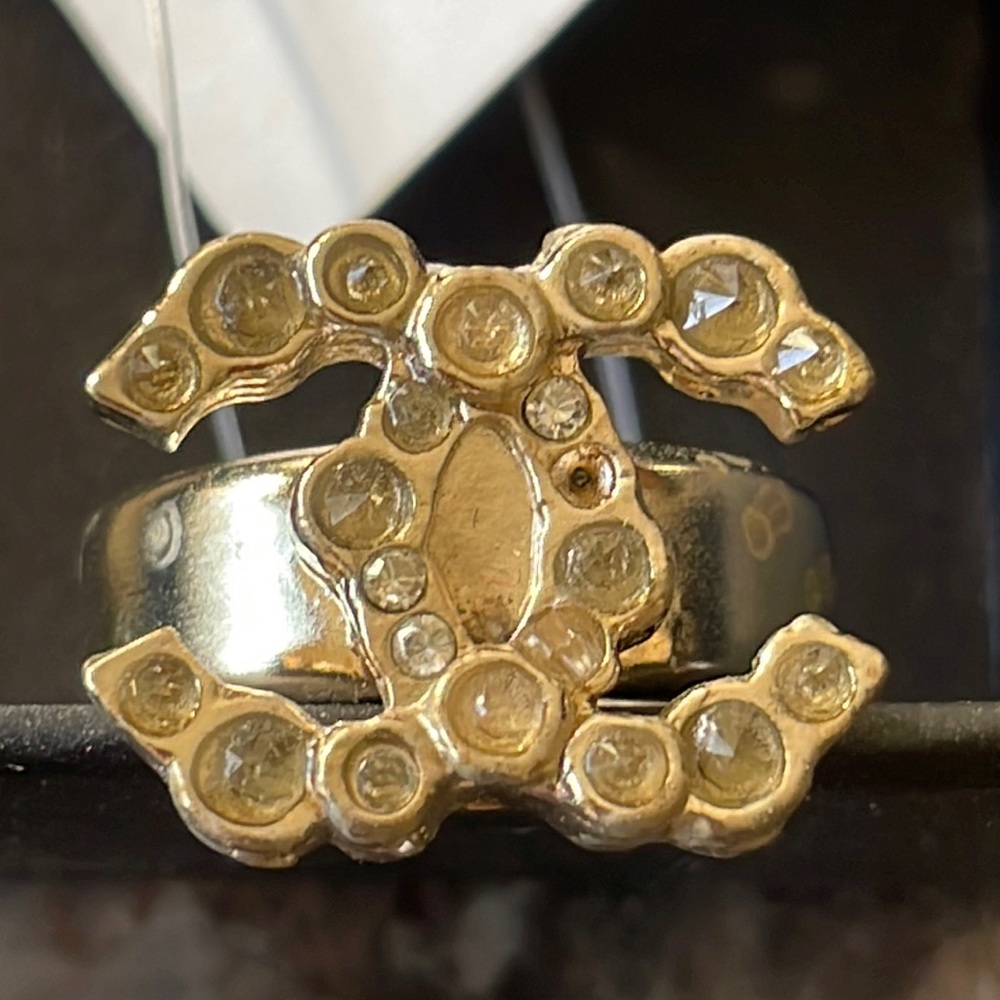 Chanel resin cc logo crystal gold ring - Picture 1 of 10